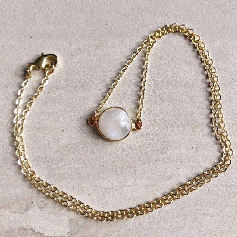 SOLD OUT MOONSTONE Round 14k Gold Necklace 16" NEW - Picture 4 of 7